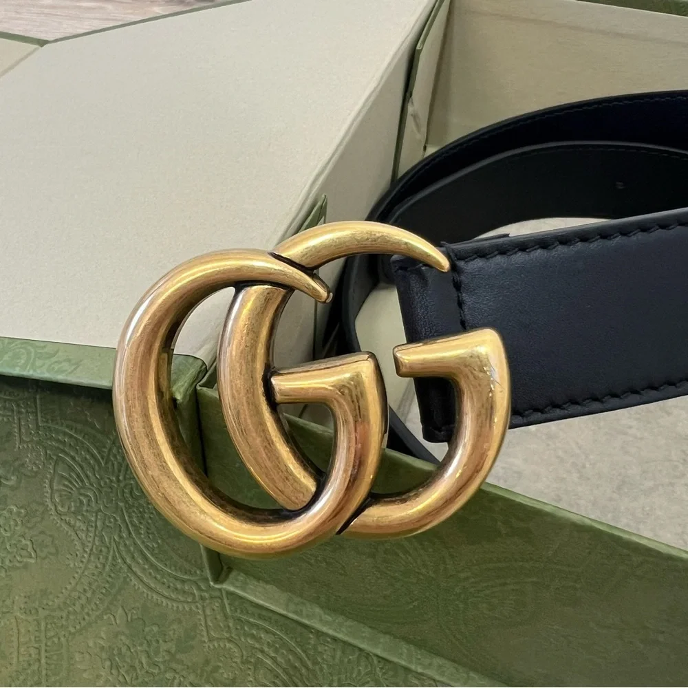 Gucci Authentic Black GG Marmont Thin Belt